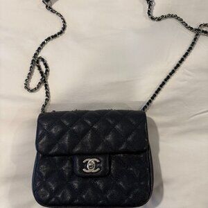 Chanel Navy Blue Caviar Crossbody with Silver Hardware